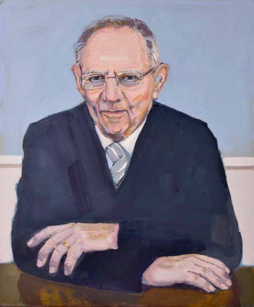 Porträt Dr. Wolfgang Schäuble / Werner Schmidt: Mischtechnik auf MDF, 2017